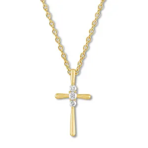 Pre-Owned Kay 1/4 ct Round-cut Diamond Cross Necklace in 10K Yellow Gold