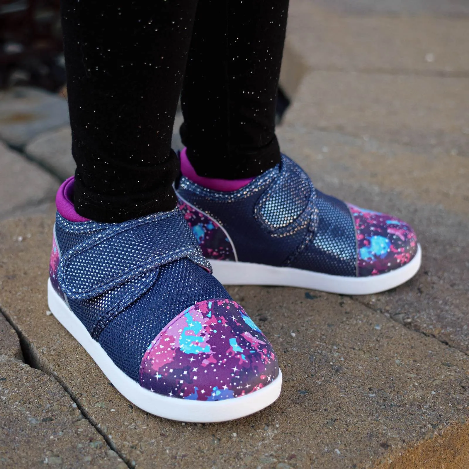 Purple Galaxy Squeakerless Toddler Shoes | Sparkly Purple