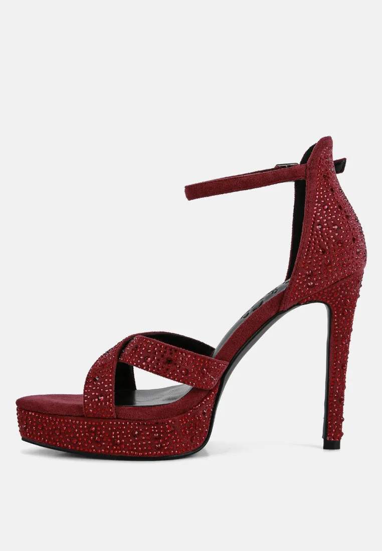 REGALIA Burgundy Rhinestone Embellished Stiletto Sandals