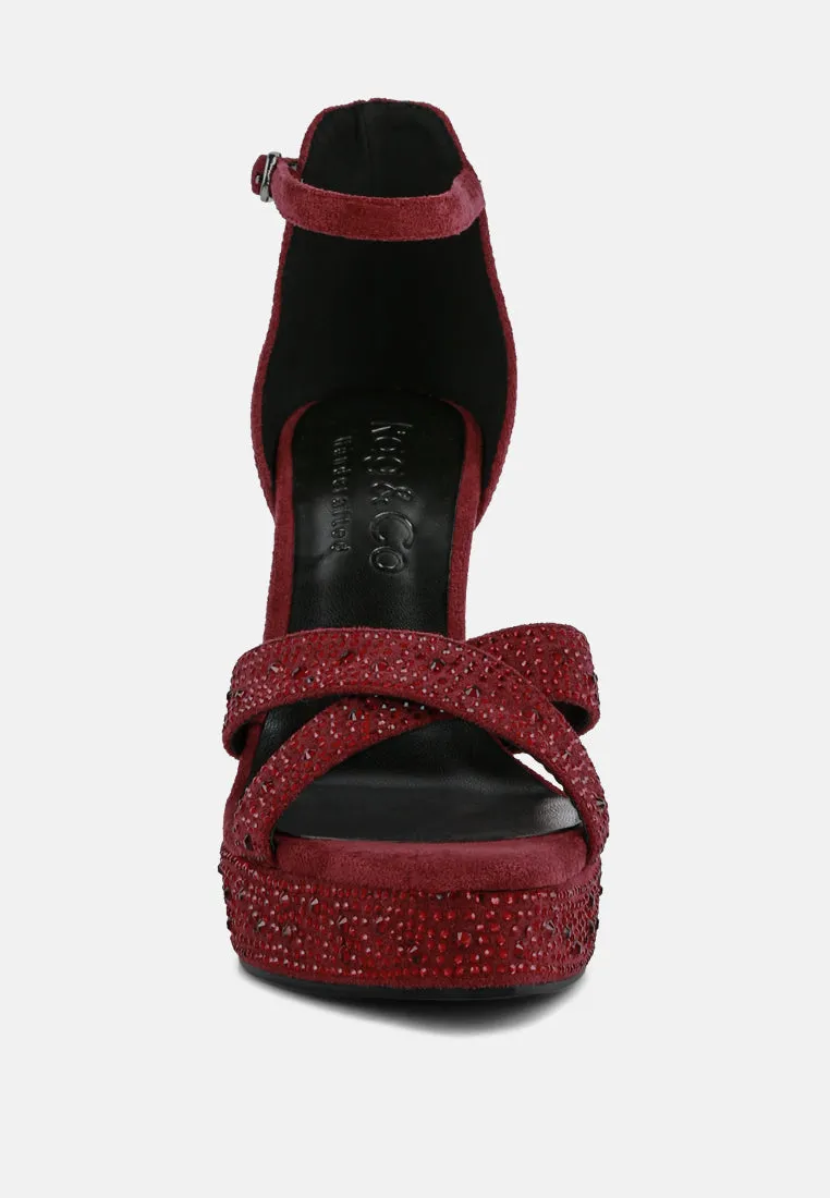 REGALIA Burgundy Rhinestone Embellished Stiletto Sandals