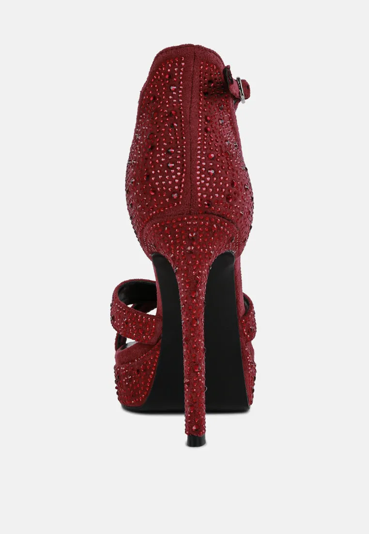 REGALIA Burgundy Rhinestone Embellished Stiletto Sandals