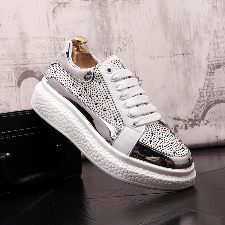 Rhinestone Rivet Textured Platform Sneakers