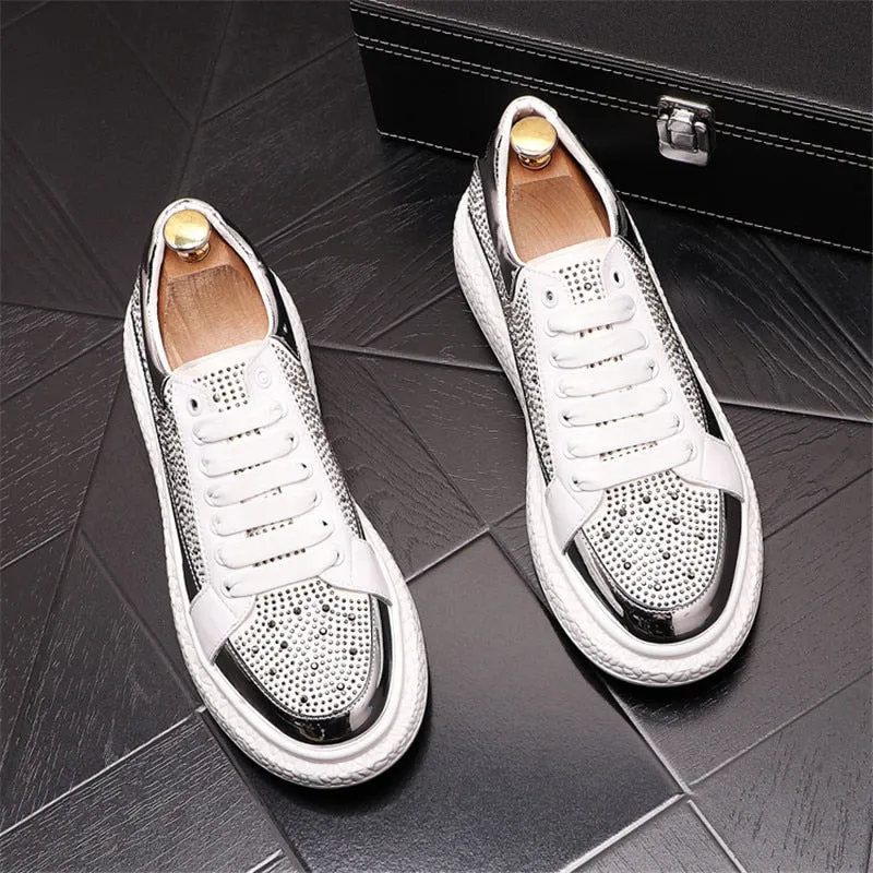 Rhinestone Rivet Textured Platform Sneakers