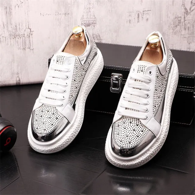 Rhinestone Rivet Textured Platform Sneakers