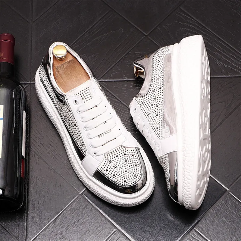 Rhinestone Rivet Textured Platform Sneakers