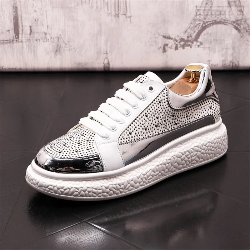 Rhinestone Rivet Textured Platform Sneakers