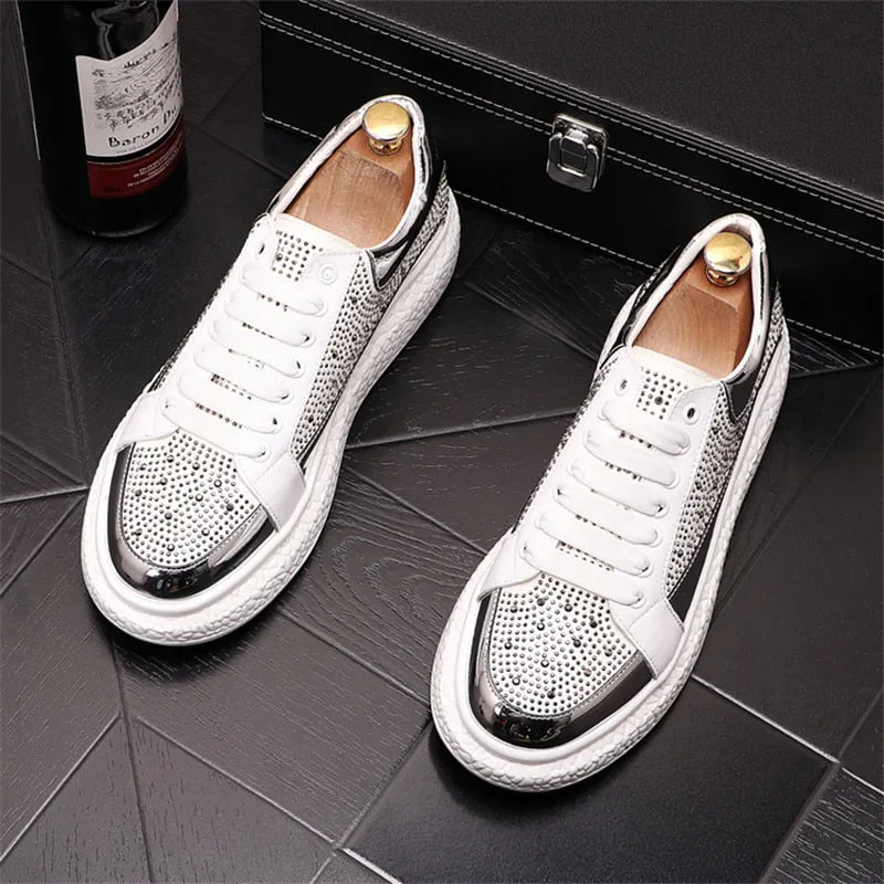 Rhinestone Rivet Textured Platform Sneakers