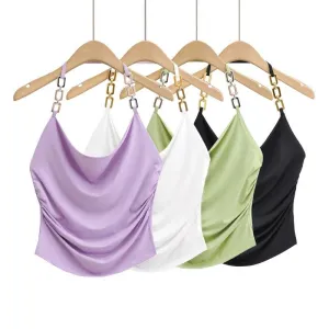 Ring Neck Halter Cami Crop Top in  Four Colour Ways