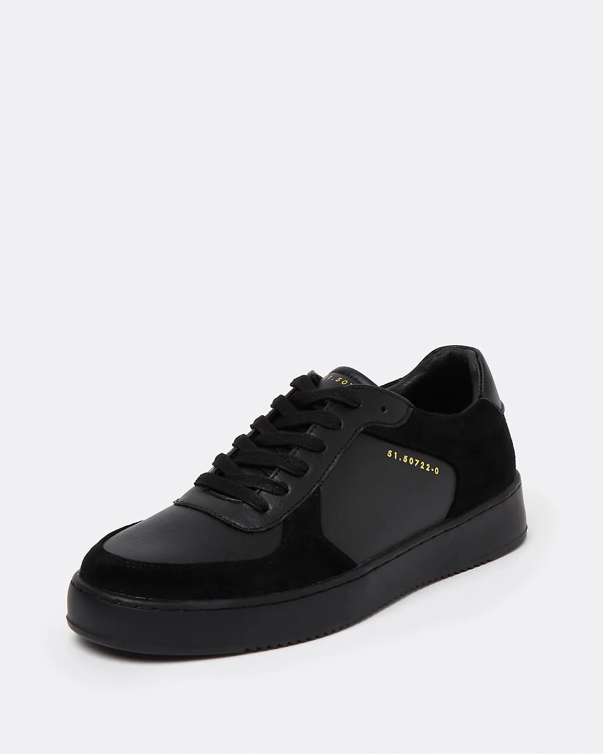 River Island Black Faux Leather Lace Up Mens Trainers