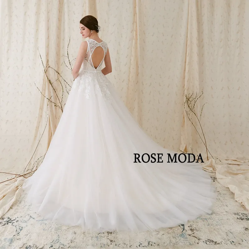 Rosemoda Plunging V-neckline With Cross Key hole Back A Line Wedding Dress