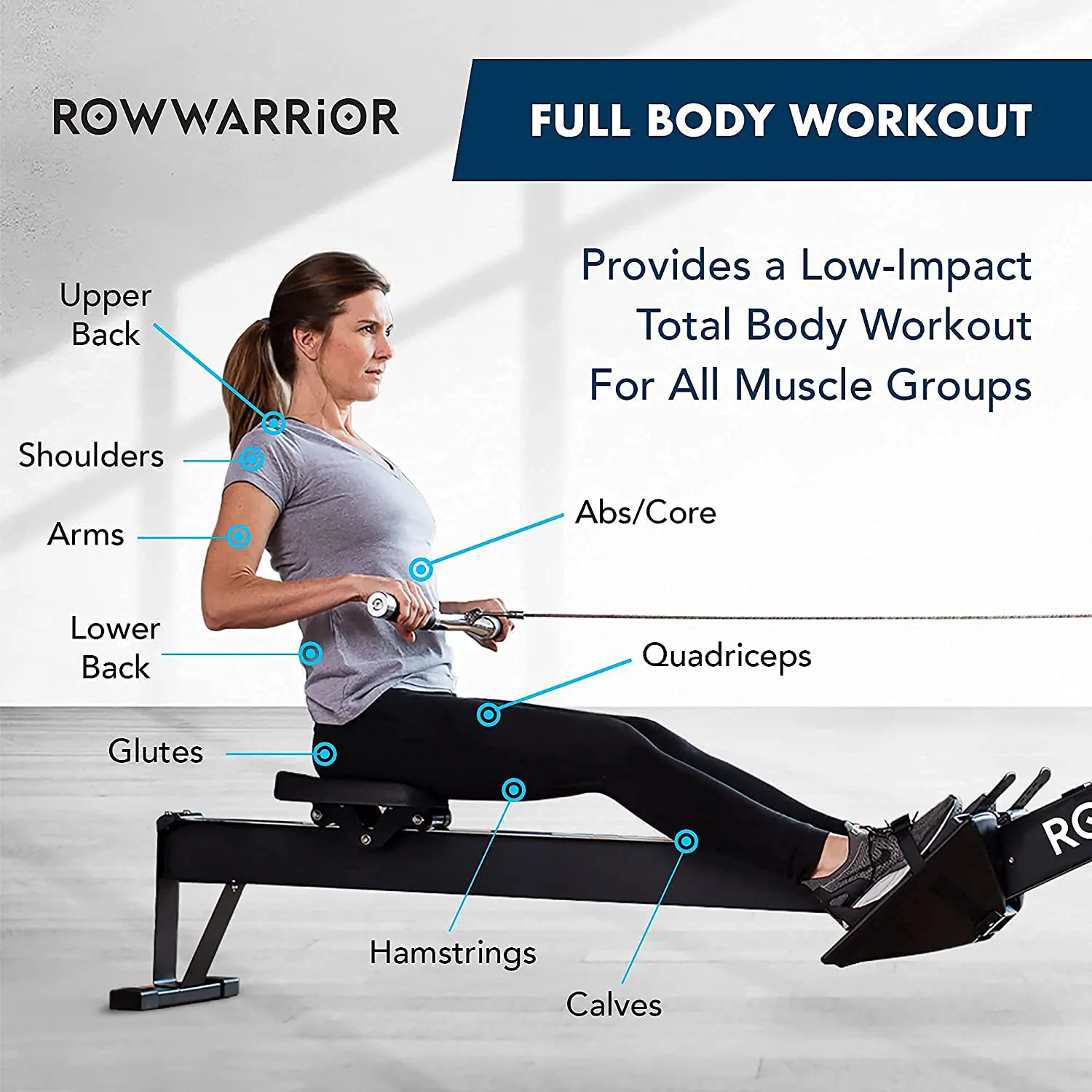 RowWarrior Fitness Rowing Machine – Rower Exercise Equipment for Gym and Home Use – Fitness and Cardio Trainer for Total Body Workout – Real Time Data Display – Stamina and Endurance Workout