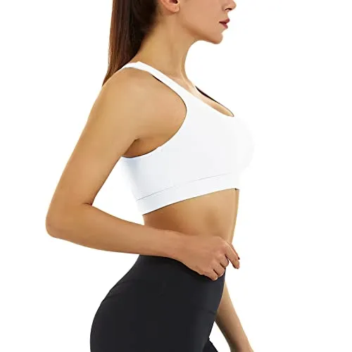 RUNNING GIRL Racerback Sports Bra for Women, Workout Bra with Removable Pad Medium Support Crisscross Yoga Gym Top (WX2801 White S)