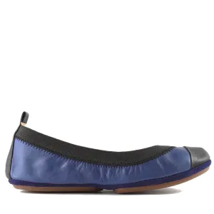 Samantha Leather Mom Flat - Navy