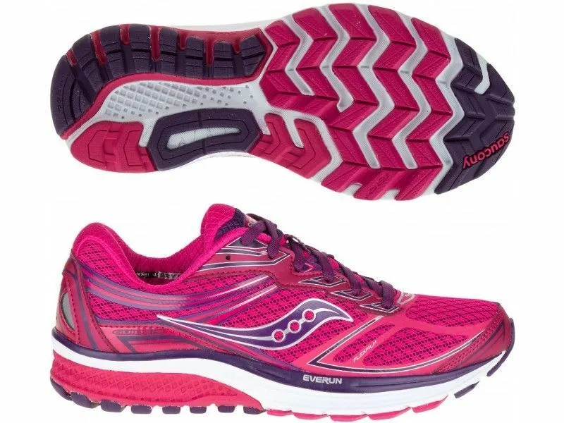 Saucony Womens Guide 9 Pink Silver White Purple Running Gym Training Shoes