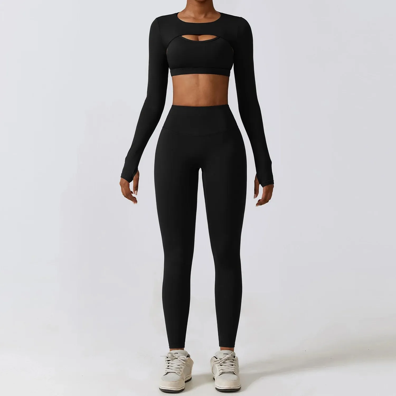 Seamless Long Sleeve Fitness Crop Top  & High Waisted Leggings Set