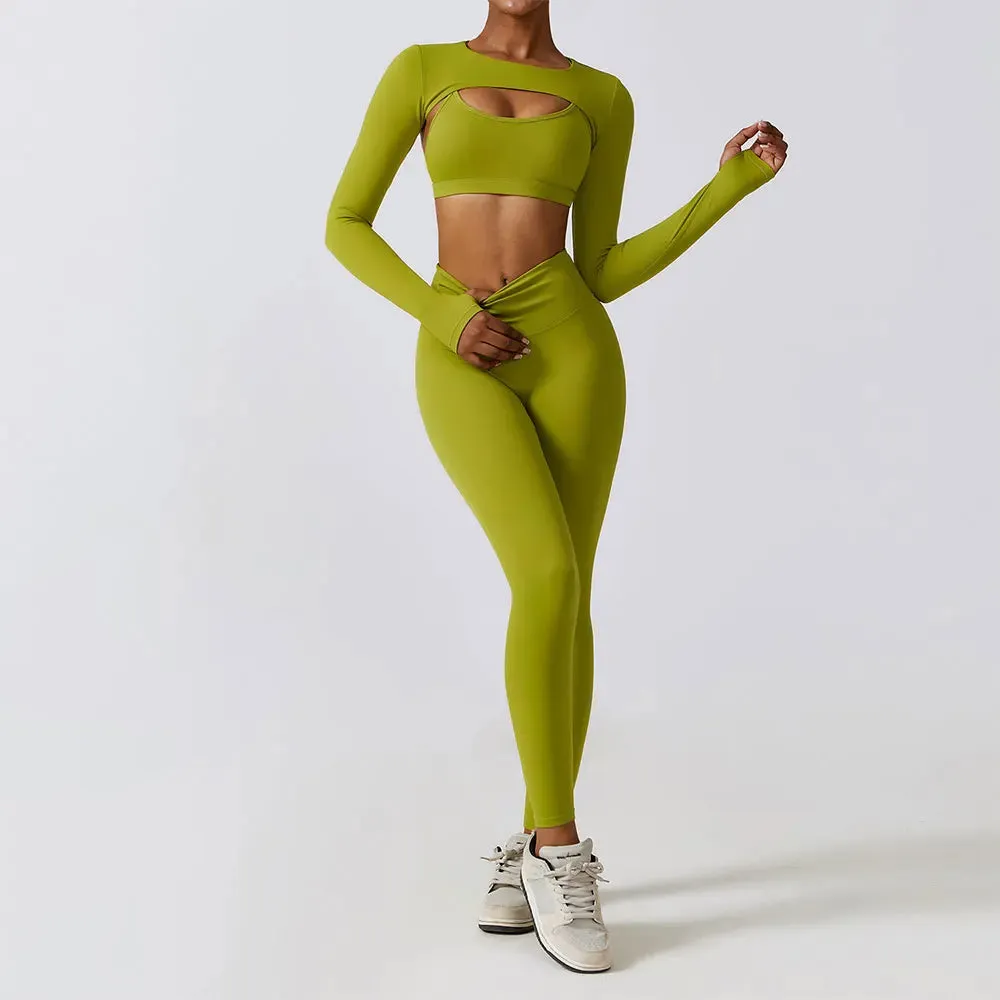 Seamless Long Sleeve Fitness Crop Top  & High Waisted Leggings Set