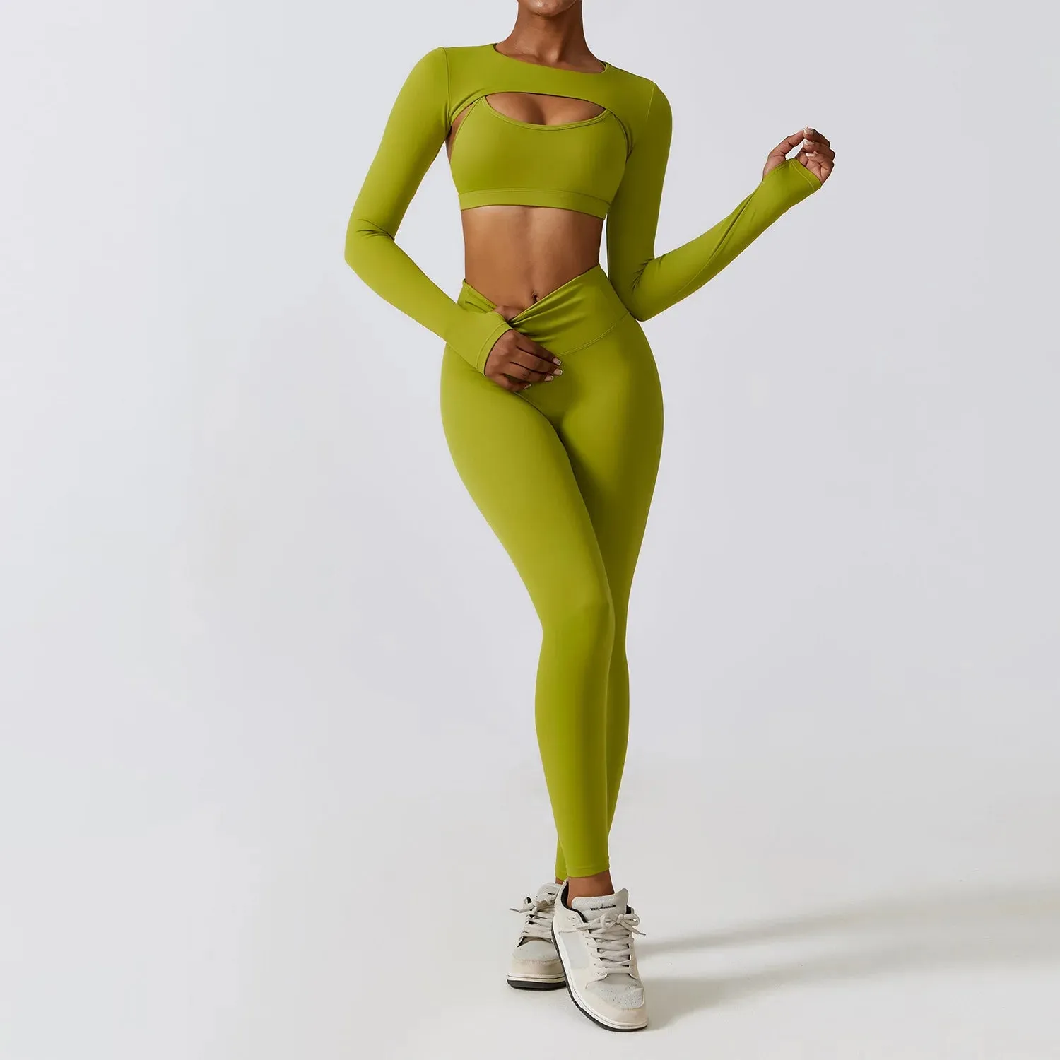 Seamless Long Sleeve Fitness Crop Top  & High Waisted Leggings Set