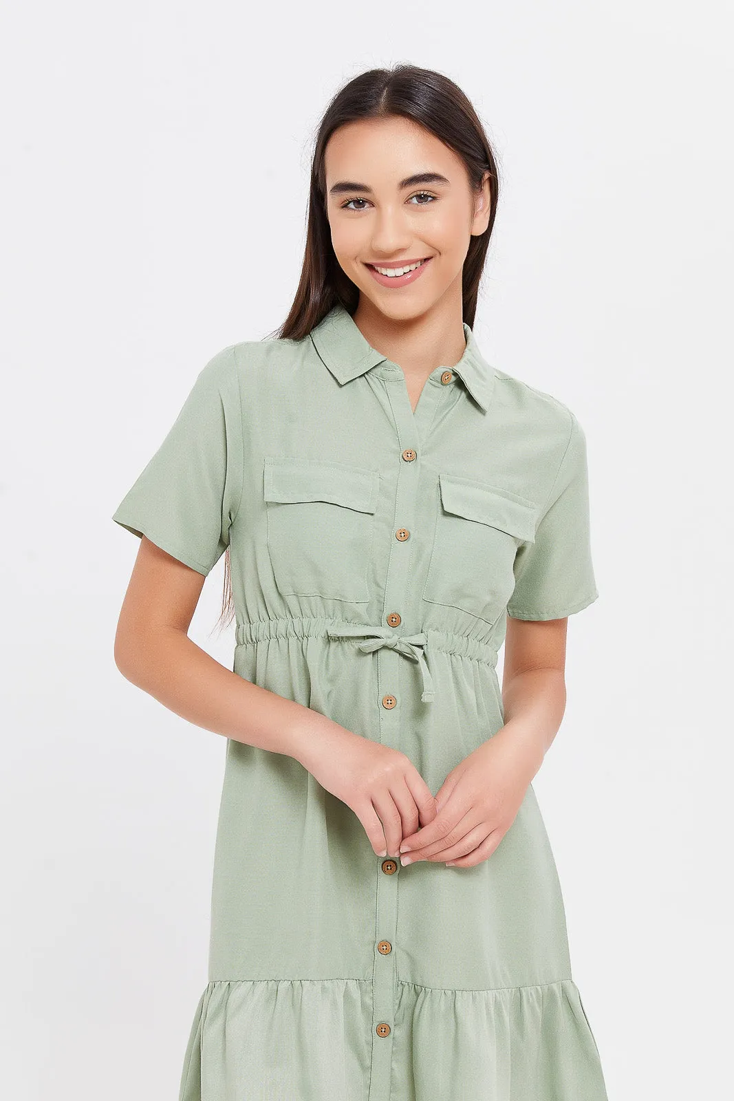 Senior Girls Green Shirt Dress