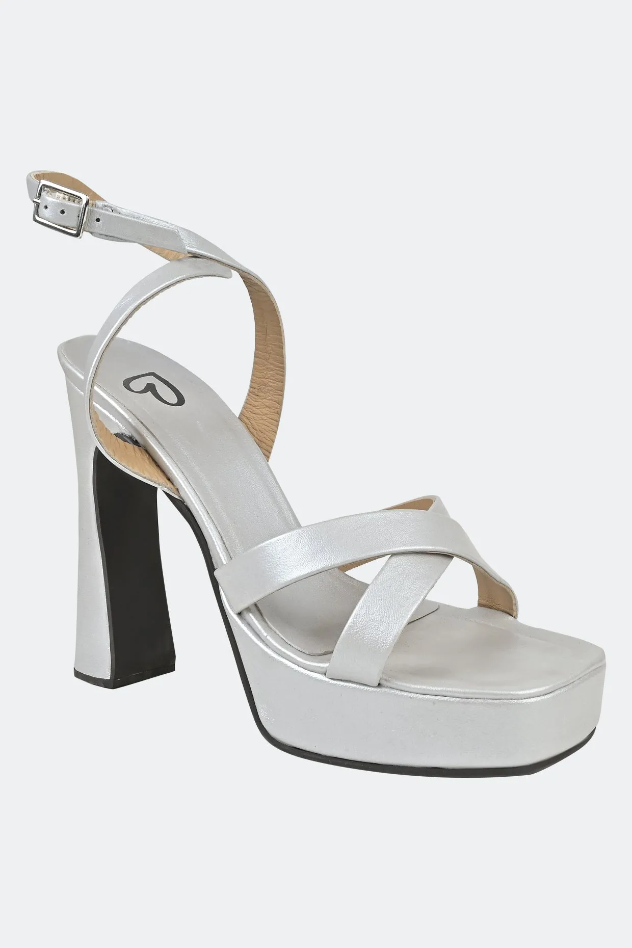 Silver Cross Strap Platform For Women