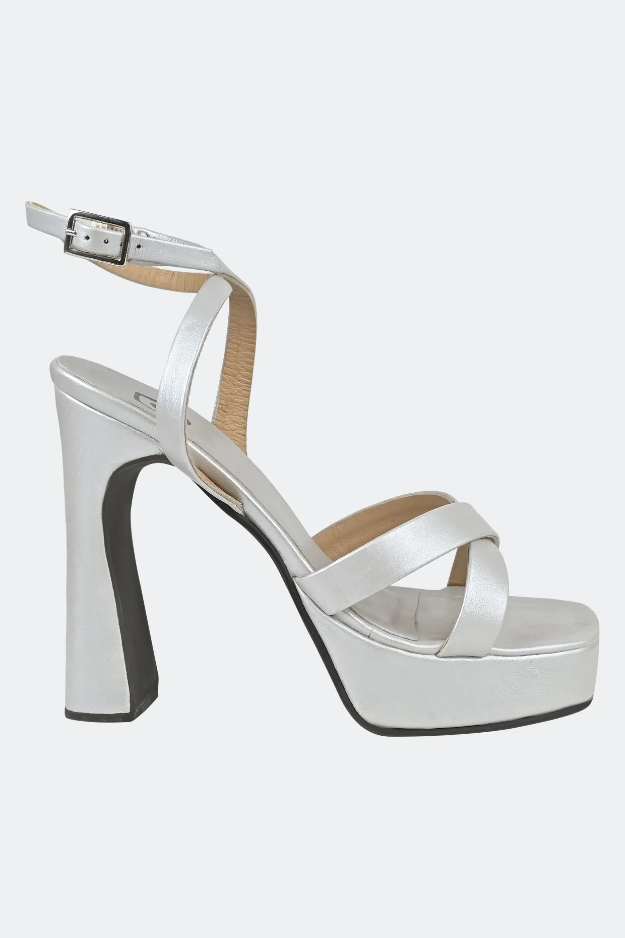 Silver Cross Strap Platform For Women