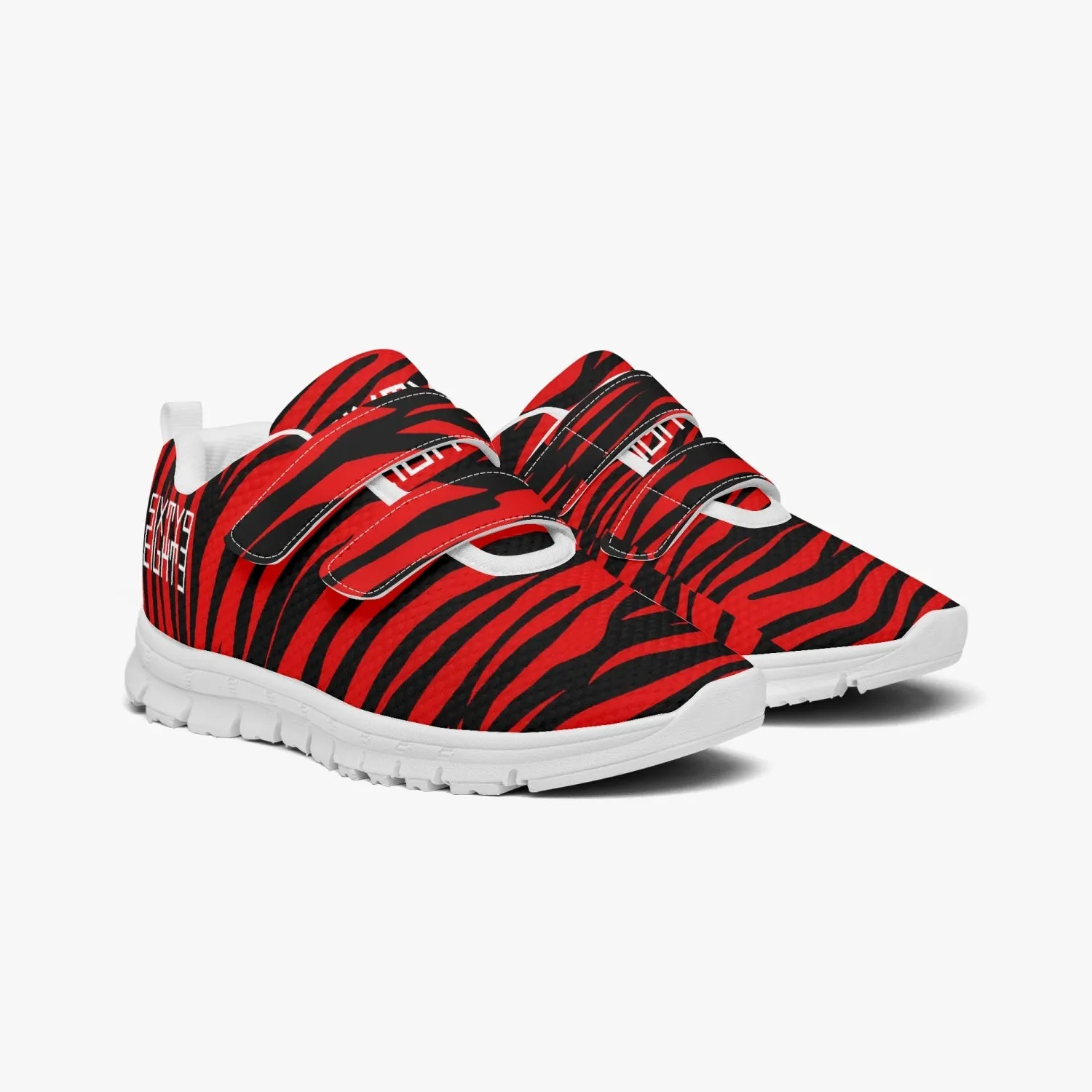 Sixty Eight 93 Logo White Zebra Red Kids Lightweight Velcro Shoe