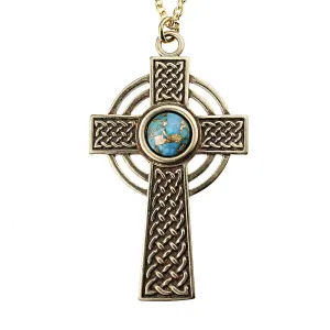 Small Celtic Cross Necklace with 6mm Persian Blue Turquoise Copper Gemstone (Wholesale)