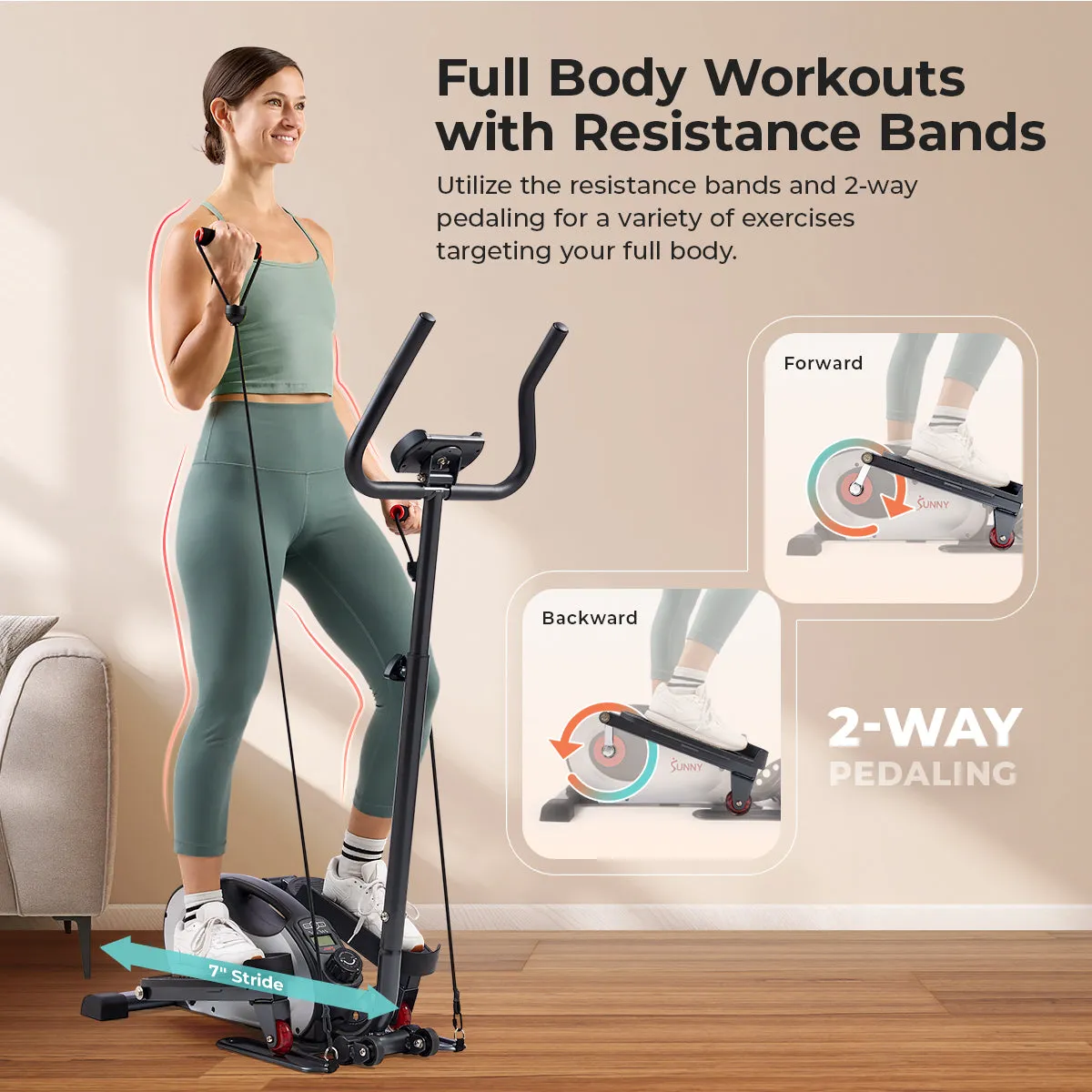 Smart Stand Mini Elliptical Exercise Trainer with Handle Bar