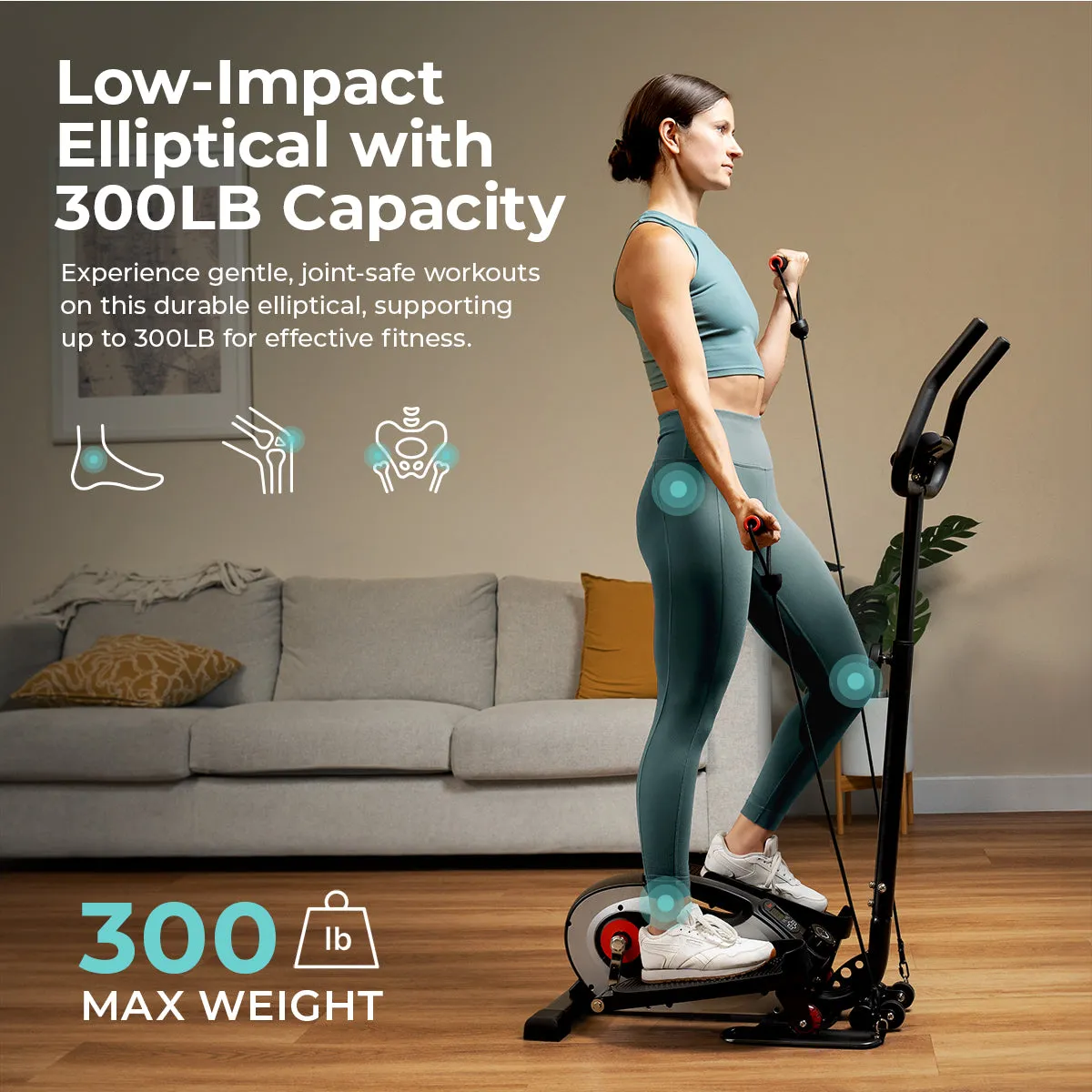 Smart Stand Mini Elliptical Exercise Trainer with Handle Bar