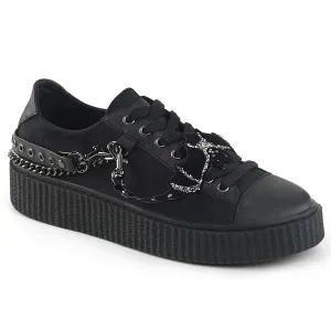 Sneeker-112 Black Sneaker Platform Creeper Shoe w/ Metal Chain