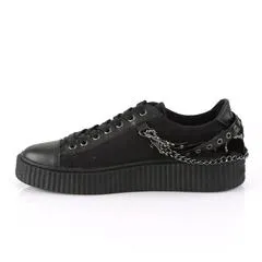 Sneeker-112 Black Sneaker Platform Creeper Shoe w/ Metal Chain