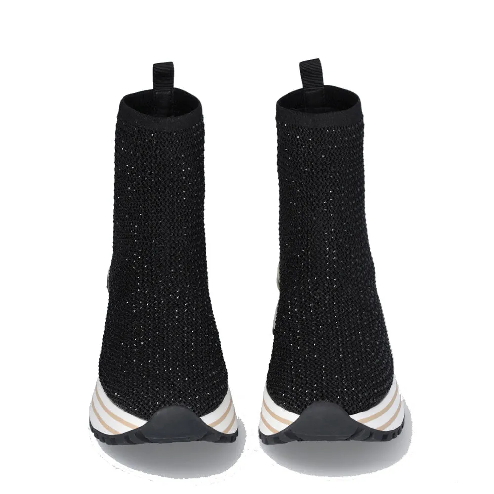 Sock Sneakers Donna LIU JO Maxi Wonder 83 in Tessuto Stretch Nero con Strass