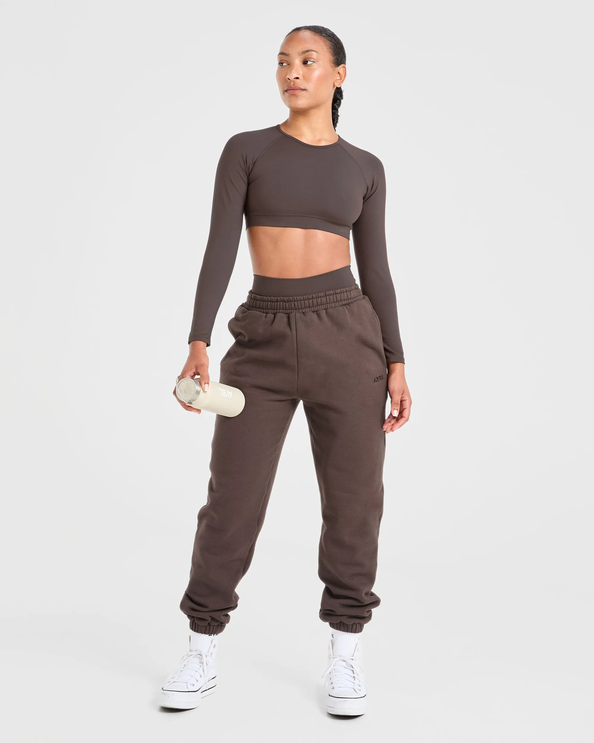 Staple Long Sleeve Crop Top - Coffee Brown