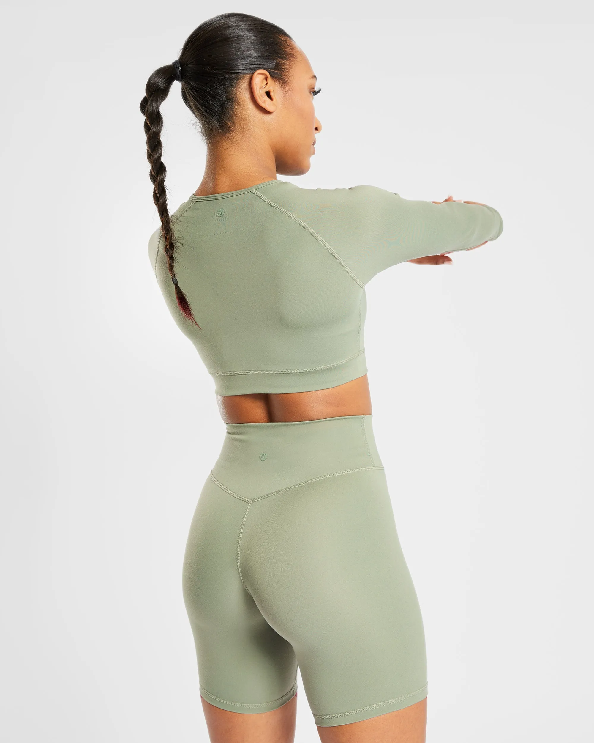 Staple Long Sleeve Crop Top - Olive Green