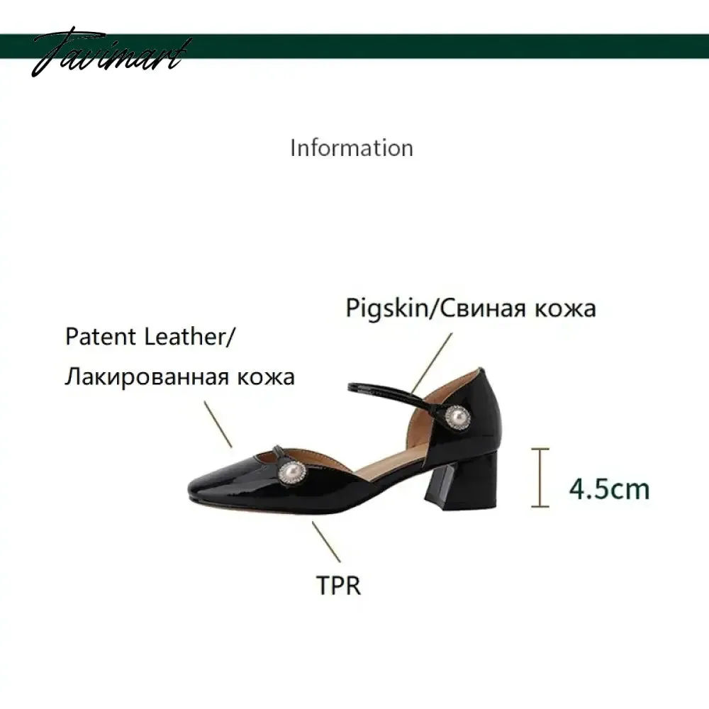 TAVIMART -  NEW Summer Shoes Women Square Toe Chunky Heel Sandals Women Patent Leather Solid Cover Heel Shoes for Women Red/Black Chic Shoes