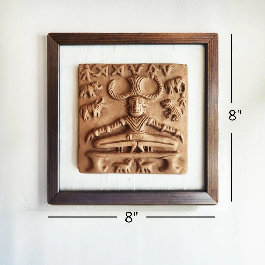 Terracotta Harappan Pashupati Seal Replica With Frame | Handmade In India | Gift