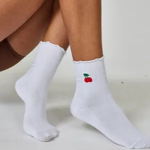 The Cherry Ruffle Crew Sock (No Grip)