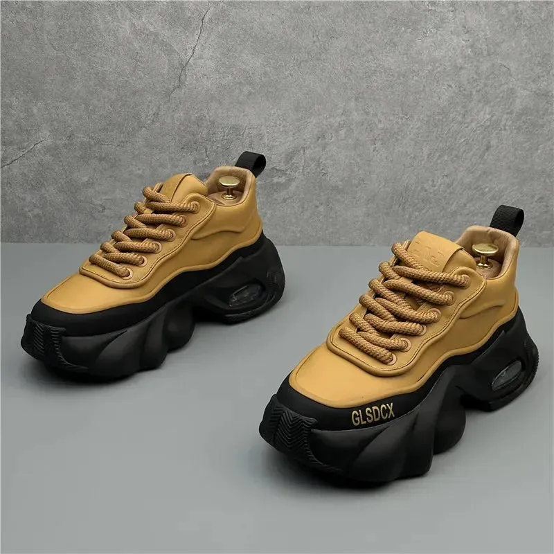 Thick Platform Artificial Leather Sneakers