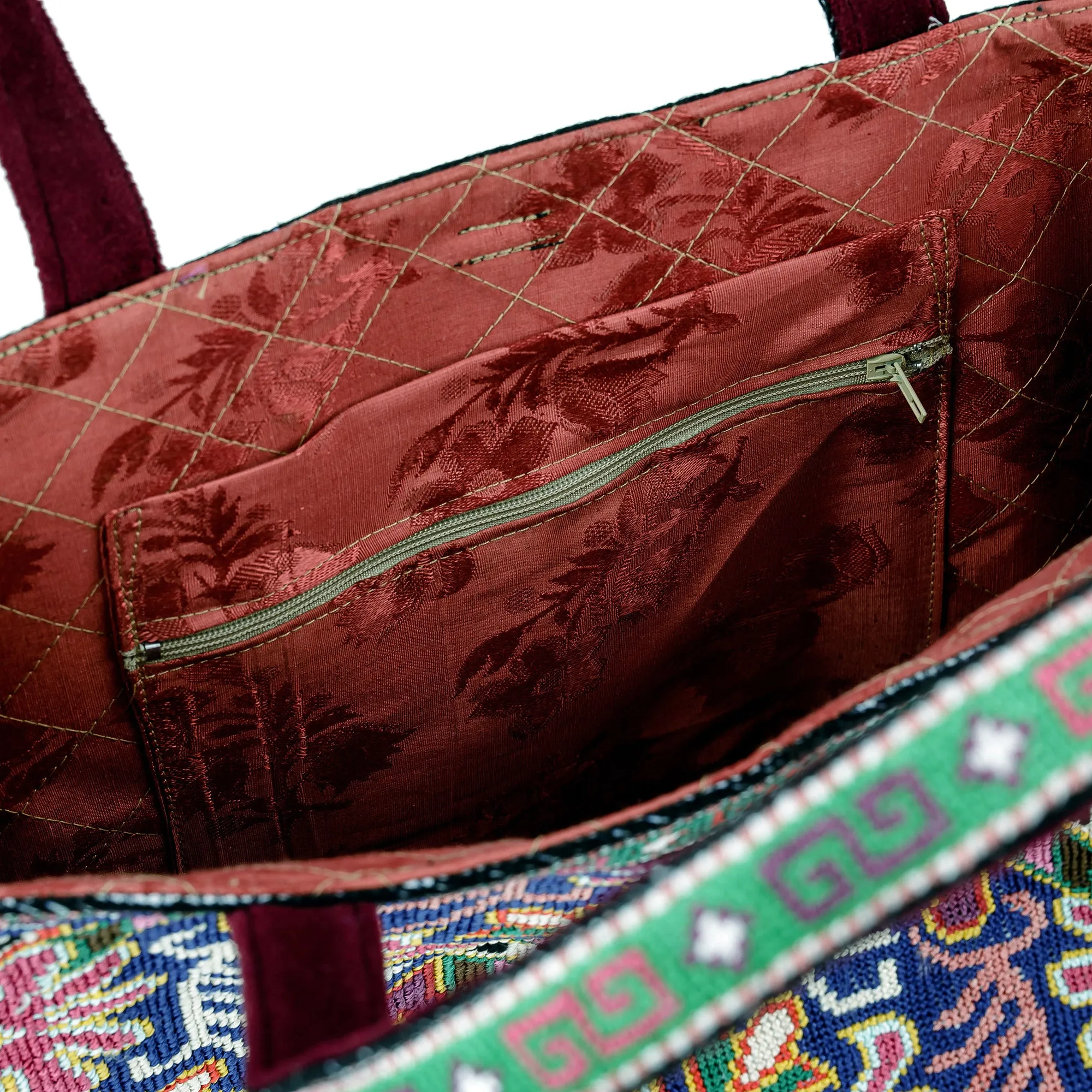 Tote Bag with Floral Iroki Hand Embroidery from Uzbekistan - Alluring Flora | NOVICA