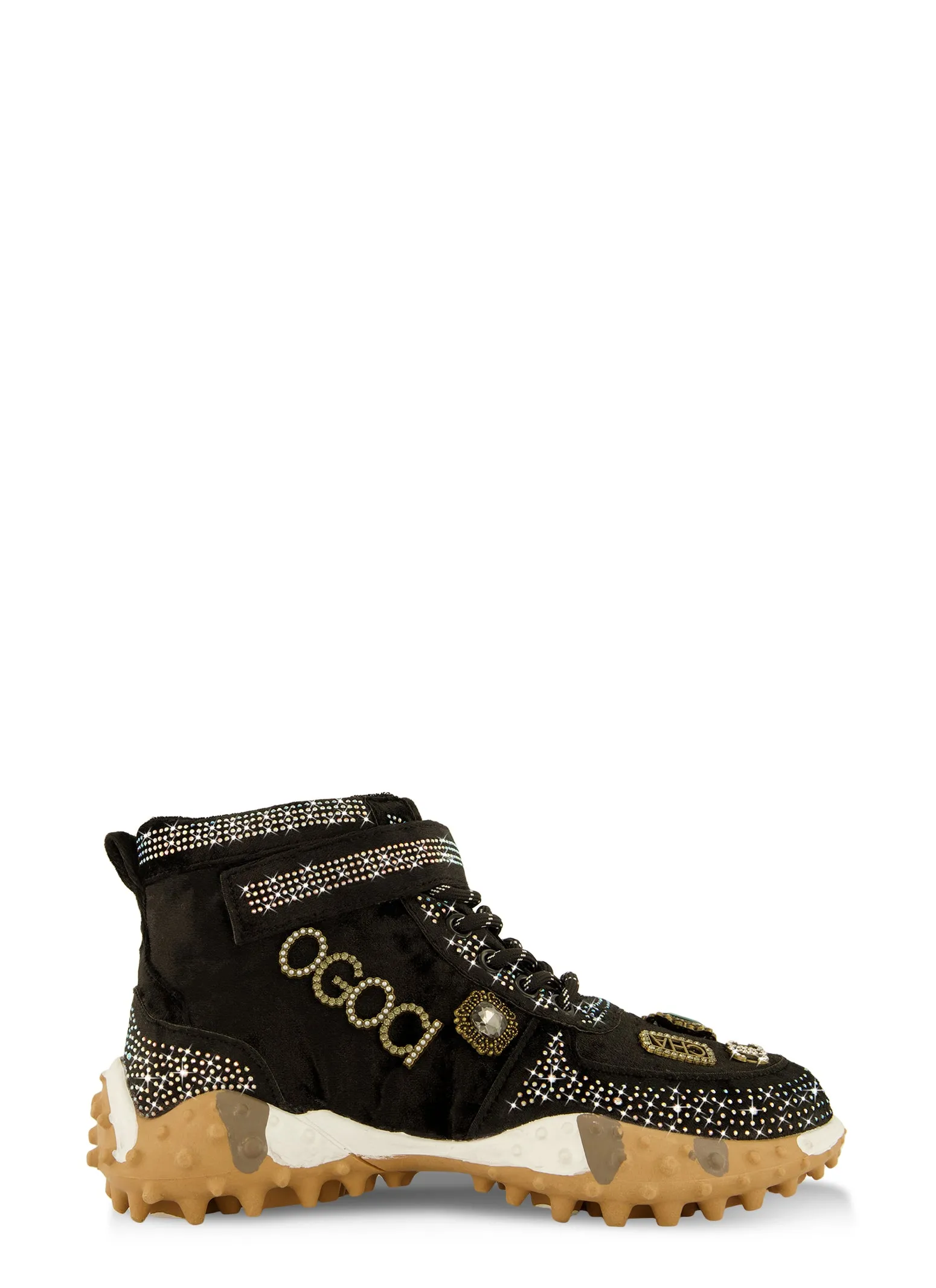 Velvet Rhinestone Embellished High Top Sneakers