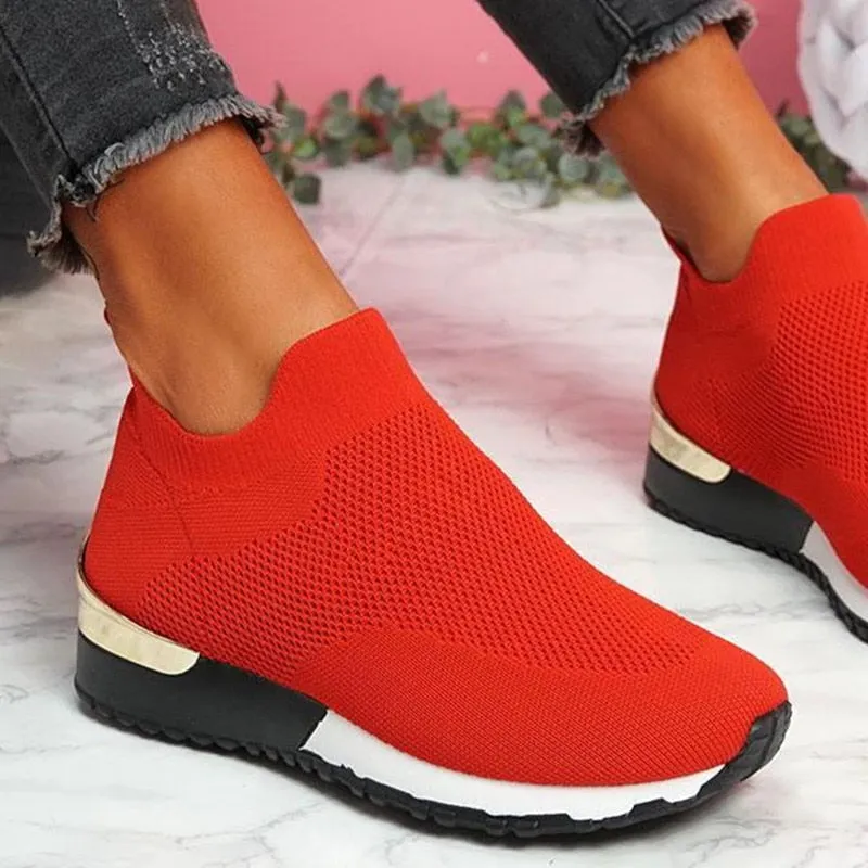 Wenkouban New Spring Knitting Socks Shoes Women 2023 Mesh Breathable Platform Sneakers Slip On Flat Casual Loafers Ladies Vulcanized Shoes