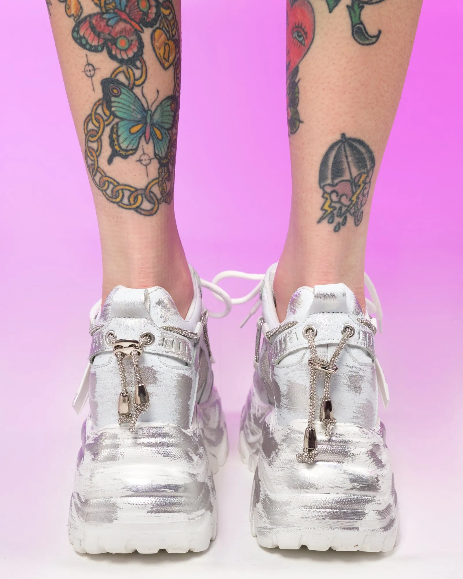 White Cyber Grunge Wedge Sneakers