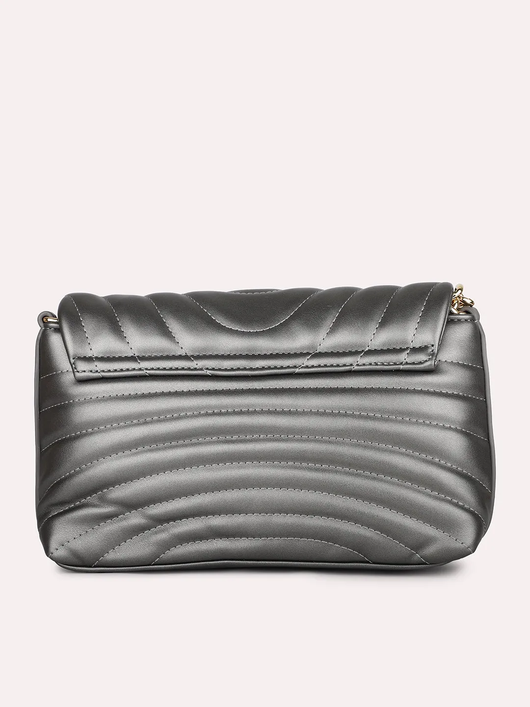 Women Pewter Solid Quilted Textured Sling Bag