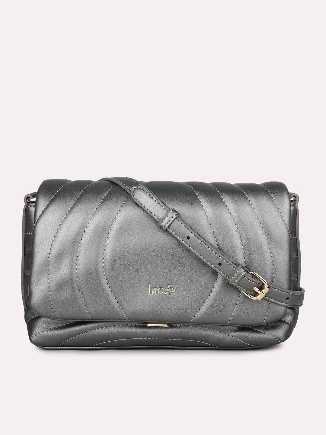 Women Pewter Solid Quilted Textured Sling Bag