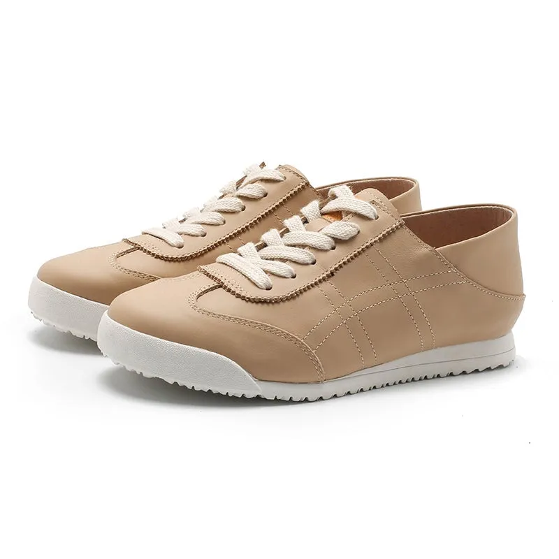 Women's Army Trainer Leather Sneakers - Beige/Gray/Apricot/Black/Pink