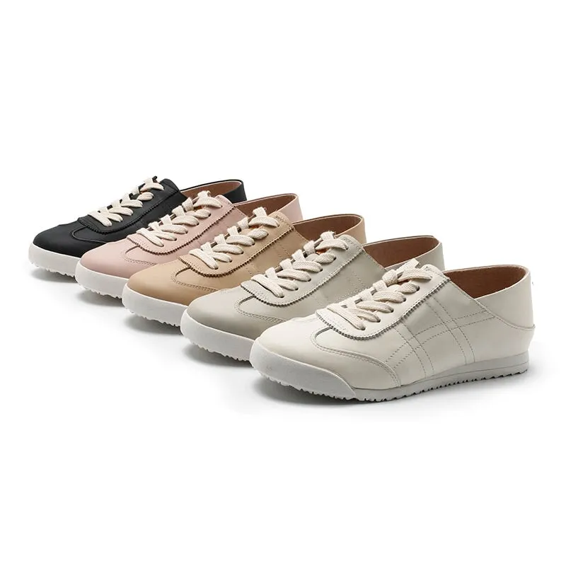 Women's Army Trainer Leather Sneakers - Beige/Gray/Apricot/Black/Pink