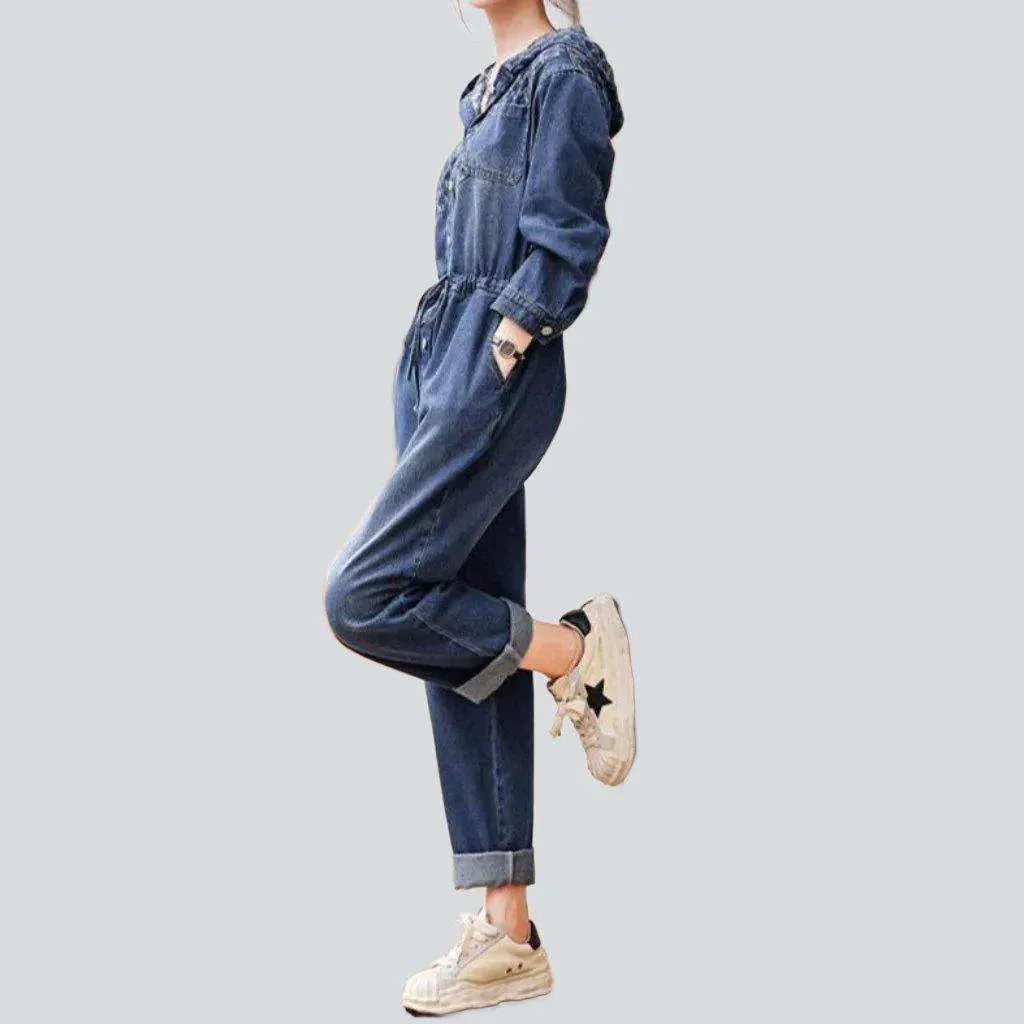 Women's baggy embroidered jeans jumpsuit