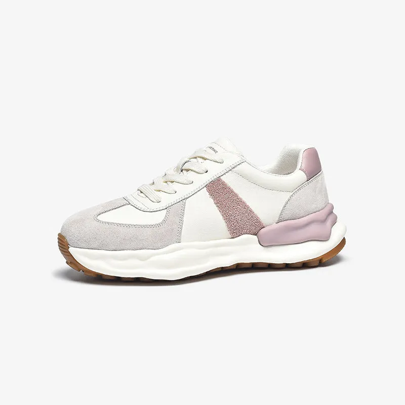 Women's German Army Trainer Leather Sneakers Colour Block With Original Sole in Grey/Coffee/Purple