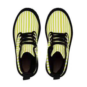 Yellow Striped Print Men's Boots, White Stripes Best Hiking Winter Boots Laced Up Shoes For Men